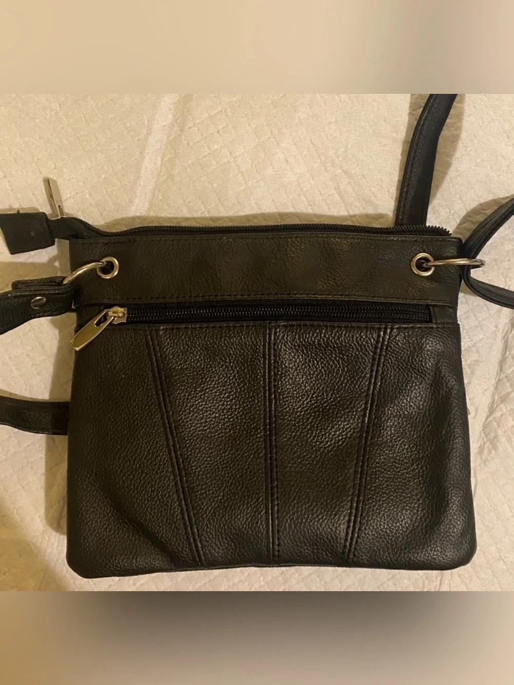 Silver Fever Black Genuine Leather East West Cross Body Organizer Bag